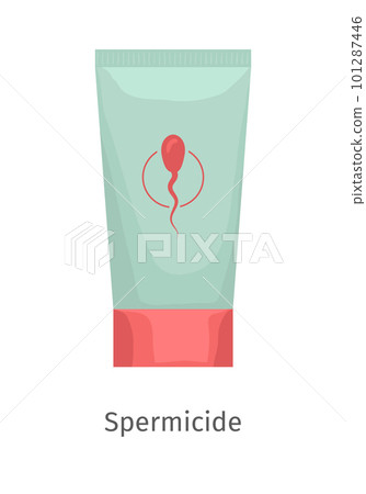 Contraceptive method - spermicide. Woman contraception. Symbol of medical birth control. Flat icon. Planning pregnancy. Vector illustration isolated on white background 101287446