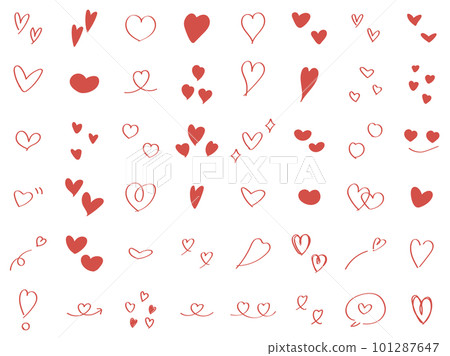 Easy-to-use hand-drawn heart set cute red 101287647