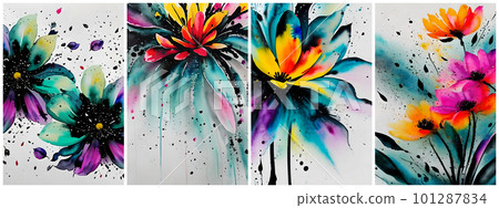 Abstract art posters background with flowers,... - Stock Illustration ...