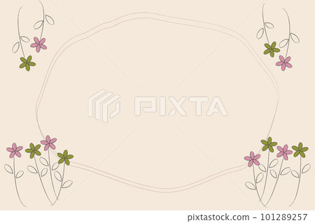 Handwritten style simple flower frame pink and green 101289257