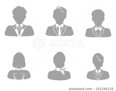 Set of silhouettes of men and women in hotel industry uniforms 101290128