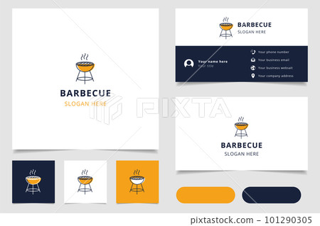 Barbecue logo design with editable slogan. Branding book and business card template. 101290305