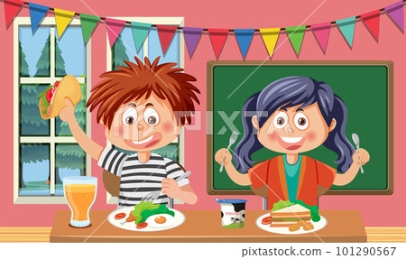 Kid with food group Kid with food group 101290567