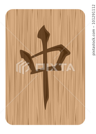 Mahjong tile illustration in wood carving style 101291112