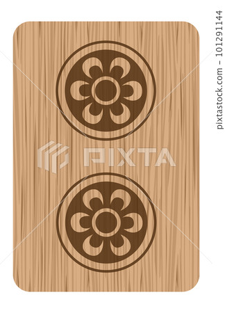 Wood carving style mahjong tile illustration two cylinders 101291144