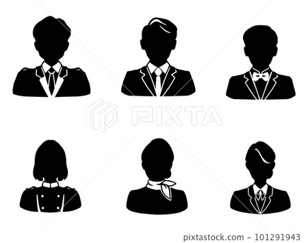 Silhouette men and women in uniforms for the hotel industry set black 101291943