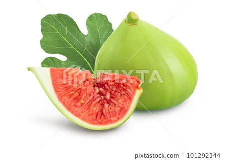 Ripe green fig fruit slice isolated on white background with full depth of field 101292344
