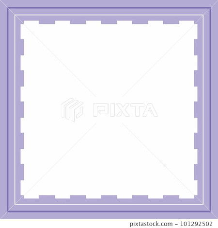 Frame or border. Violet and white background color with stripe line and square shapes ornament. 101292502