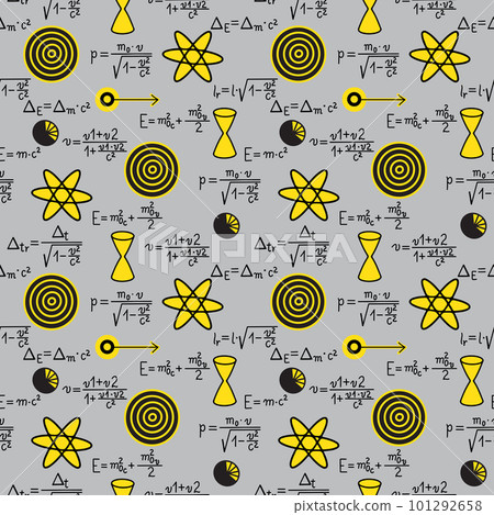 Seamless pattern with physics formula and symbols on grey background. Seamless pattern with physics formula and symbols on grey background. 101292658