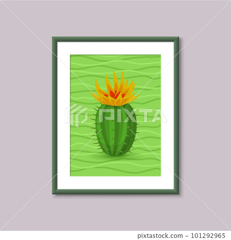 Art painting with Cactus in frame on gray background 101292965