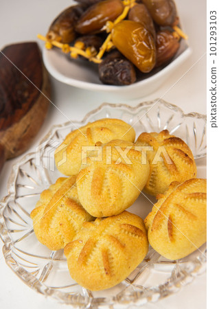 Traditional eid maamoul or mamoul cookies with dates, nuts, and jam, Arabic sweets for Aid al-Fitr Traditional eid maamoul or mamoul cookies with dates, nuts, and jam, Arabic sweets for Aid al-Fitr 101293103