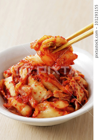 Spicy Chinese cabbage kimchi served on a white plate Spicy Chinese cabbage kimchi served on a white plate 101293155