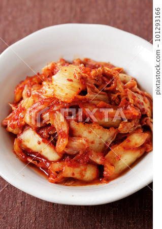 Spicy Chinese cabbage kimchi served on a white plate Spicy Chinese cabbage kimchi served on a white plate 101293166