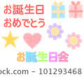 A birthday celebration graphic set that looks like it was embroidered on felt 101293468