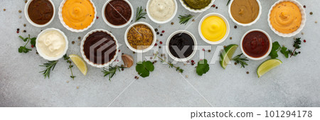Different types of sauces in bowls 101294178