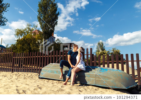Couple in love enjoying tender moments during sunset . Emotional concept of relationship. Couple in love enjoying tender moments during sunset . Emotional concept of relationship. 101294371