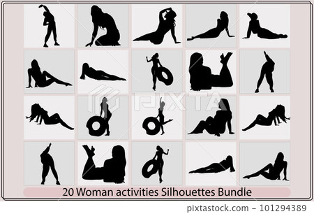 Sunny day on the beach vector silhouette,Vector illustration set of silhouette Woman enjoying summer vacation Sunny day on the beach vector silhouette,Vector illustration set of silhouette Woman enjoying summer vacation 101294389