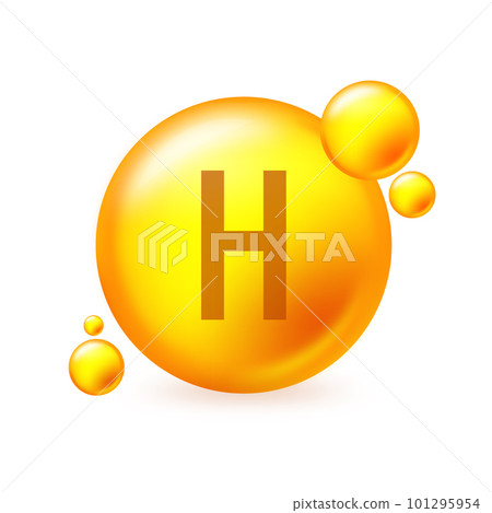 Vitamin H gold shining pill capcule icon. Pill capcule vector illustration on white isolated background 101295954