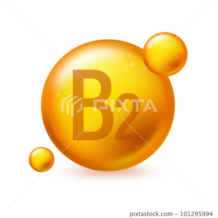Vitamin B2 gold shining pill capcule icon. Pill capcule vector illustration on white isolated background Vitamin B2 gold shining pill capcule icon. Pill capcule vector illustration on white isolated background 101295994