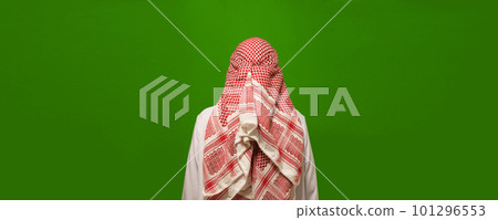 reverse side of Islam, using back view of man in Arabic clothes. hidden and unknown aspects of Islamic culture, inviting viewer to explore enigmatic and spiritual dimensions of religion. High quality 101296553
