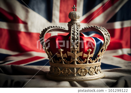 UK Royal Crown on Great Britain flag background UK Royal Crown on Great Britain flag background 101299122