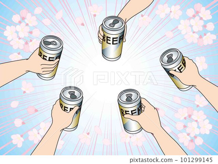 用罐裝啤酒干杯_Hanami 101299145