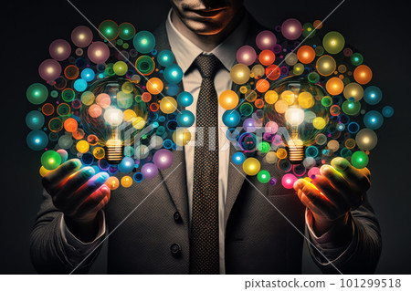 Man in suit holding light bulb in his hands Generative AI 101299518