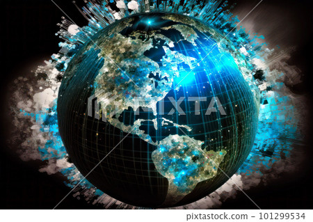 Blue and black earth with black background Generative AI 101299534