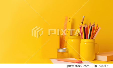 Back to school stationery on empty copy space on color background. Back to school stationery on empty copy space on color background. 101300150