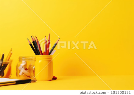 Back to school stationery on empty copy space on color background. Back to school stationery on empty copy space on color background. 101300151