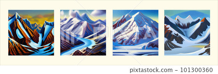 Seamless pattern mountains in snow and glaciers with trees vector illustration. 101300360