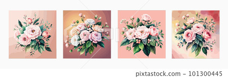 Bouquet decorated composition with dusty pink watercolor flowers and greenery Bouquet decorated composition with dusty pink watercolor flowers and greenery 101300445