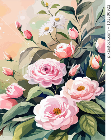 Border made pink watercolor roses flowers and green leaves, wedding Border made pink watercolor roses flowers and green leaves, wedding 101300922