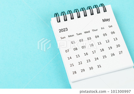The May 2023 Monthly desk calendar for 2023 year on blue background. The May 2023 Monthly desk calendar for 2023 year on blue background. 101300997