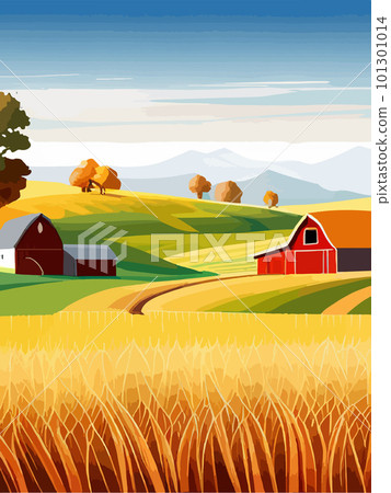 Agriculture, nature and farming. Harvest, field, trees and blank vertical poster vector illustration. Farms for poster Agriculture, nature and farming. Harvest, field, trees and blank vertical poster vector illustration. Farms for poster 101301014