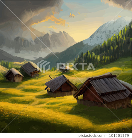 House forester far from civilization. Cartoon terrain in forest with trees 101301379