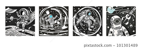 Cute astronaut in space among stars and planets. Scientific technology concept Cute astronaut in space among stars and planets. Scientific technology concept 101301489