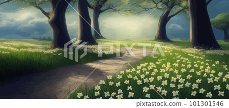 Forest cartoon backgrounds, natural landscape with deciduous trees, green Forest cartoon backgrounds, natural landscape with deciduous trees, green 101301546
