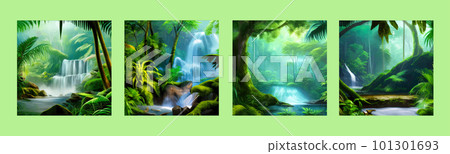 Waterfall landscape set. Calm nature landscape for relaxing in the background. Waterfall landscape set. Calm nature landscape for relaxing in the background. 101301693