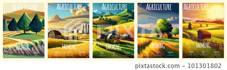 Cover design with concept of agriculture, nature farming. Harvest, field, trees empty vector illustration five Cover design with concept of agriculture, nature farming. Harvest, field, trees empty vector illustration five 101301802