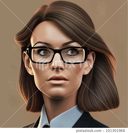Closeup portrait confident young woman with serious expression in glasses 101301968