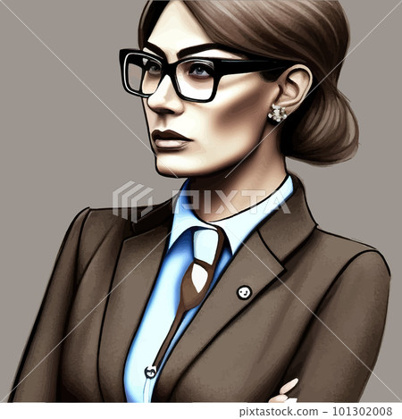 Closeup portrait confident young woman with serious expression in glasses 101302008