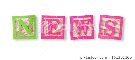 News concept with childs wood blocks on white with clipping path News concept with childs wood blocks on white with clipping path 101302109