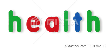 health word coloured magnetic letters on white with clipping path 101302112