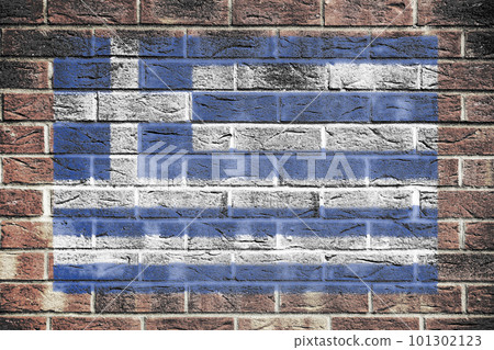 Greece flag painted on brick wall background Greece flag painted on brick wall background 101302123