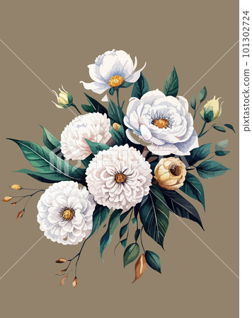 Greenery, pose and white peony, blush rose flowers vector illustration design 101302724