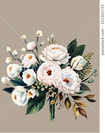 Greenery, pose and white peony, blush rose flowers vector illustration design 101302725