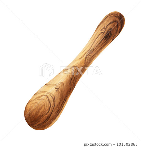 Watercolor wooden pestle isolated on white background. Beauty products and botany elements, cosmetology and medicine. For designers, spa decoration, postcards, wrapping paper, scrapbooking, covers 101302863