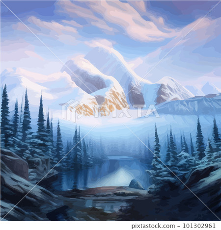 Stunning snow-capped mountains, Mountain Landscape, Alpine Snow, Vector Stunning snow-capped mountains, Mountain Landscape, Alpine Snow, Vector 101302961