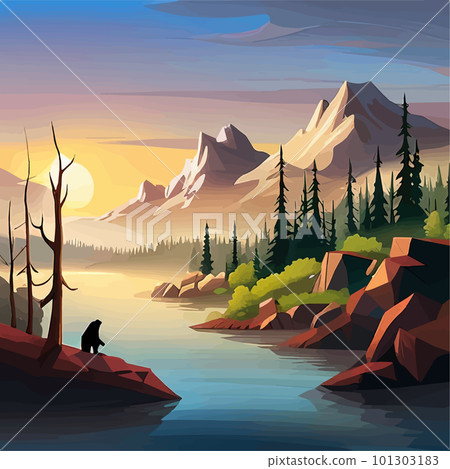 Grizzly Bear standing by river Vibrant Art for postcard or poster in Alaska Grizzly Bear standing by river Vibrant Art for postcard or poster in Alaska 101303183